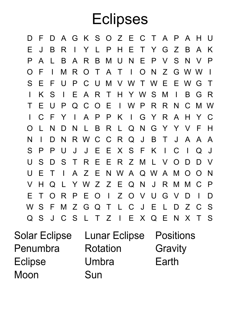 Eclipses Word Search