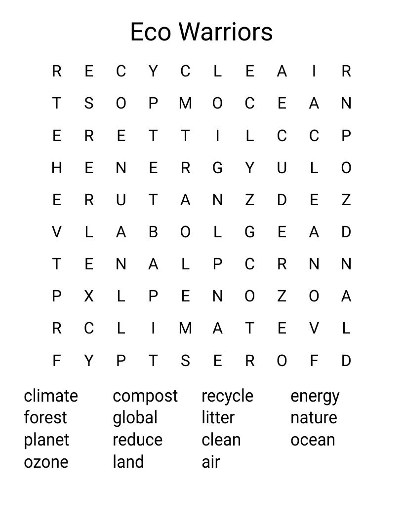 Eco Warriors Word Search