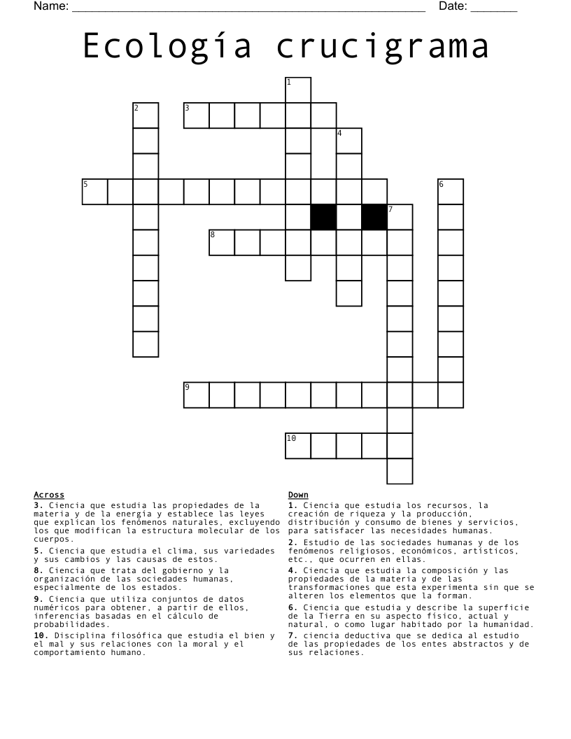 Ecología crucigrama  Crossword