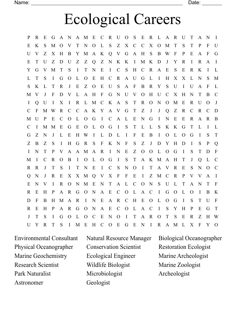 Ecological Careers Word Search
