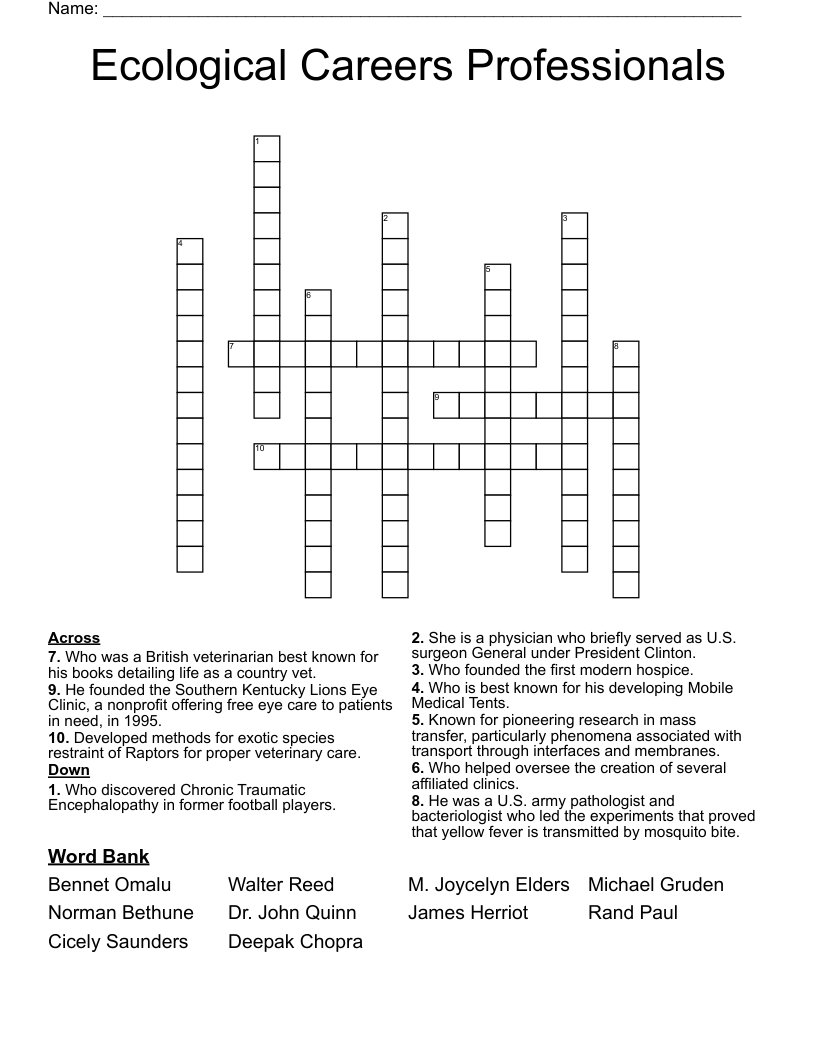 Ecological Careers Professionals  Crossword