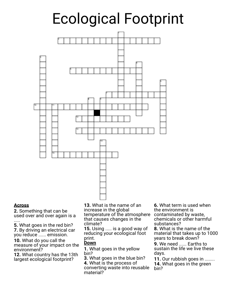 Ecological Footprint Crossword
