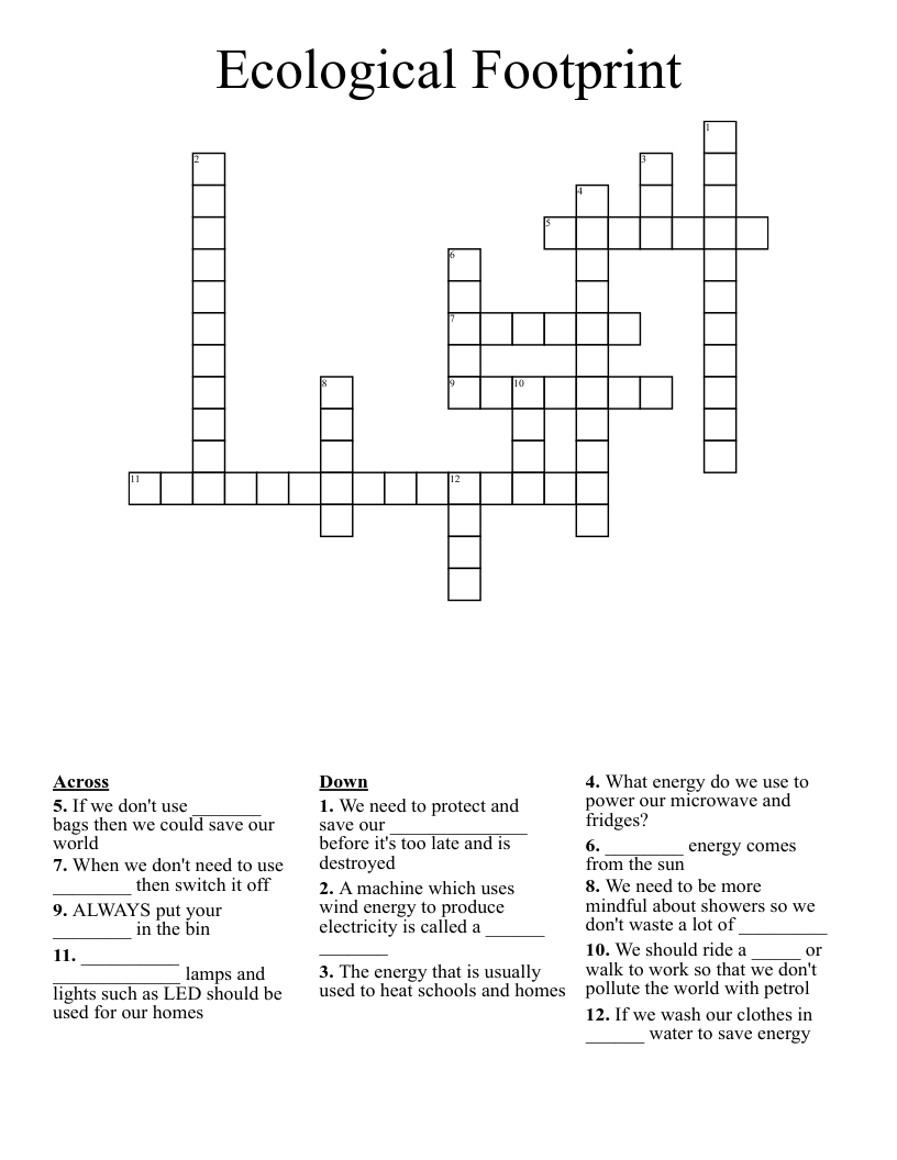 Ecological Footprint Crossword