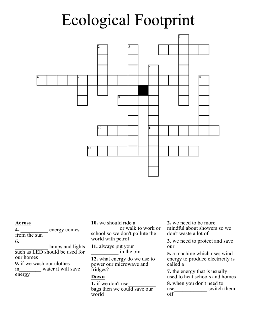Ecological Footprint Crossword