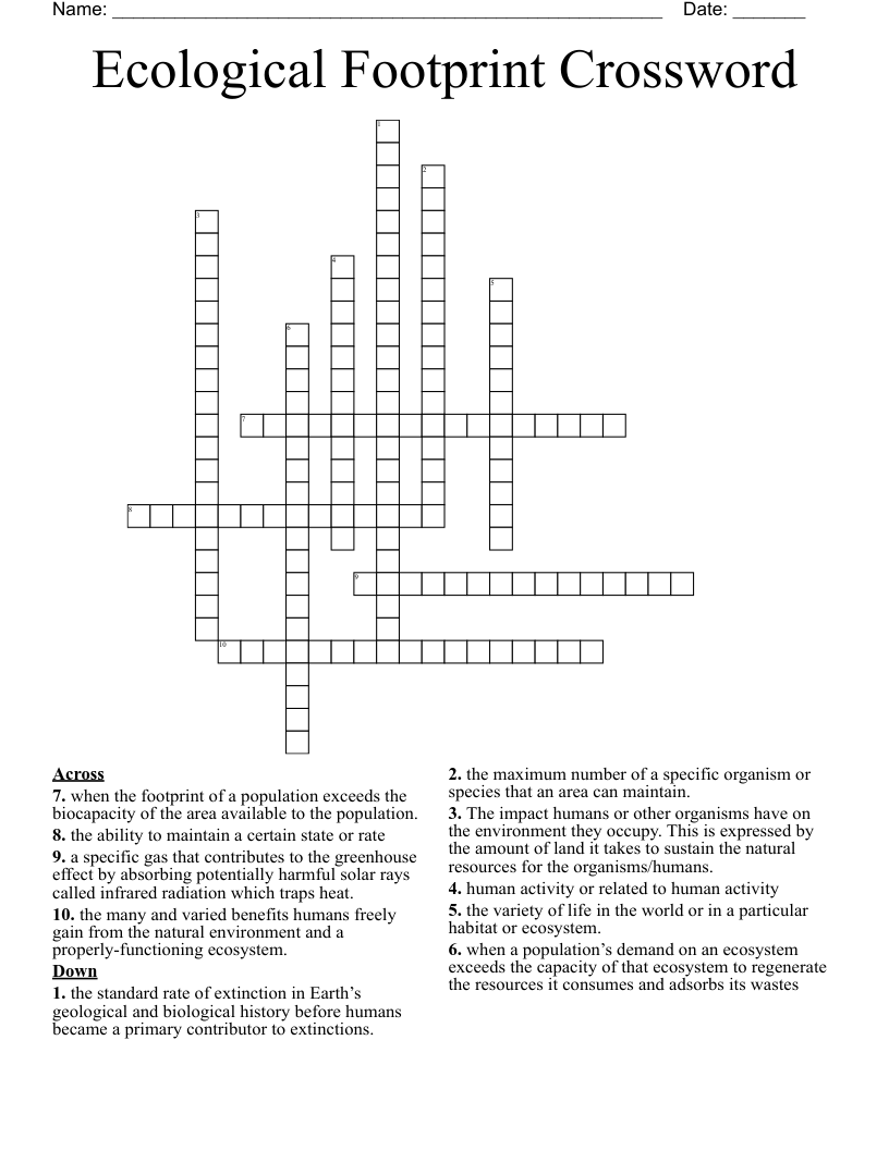 Ecological Footprint Crossword