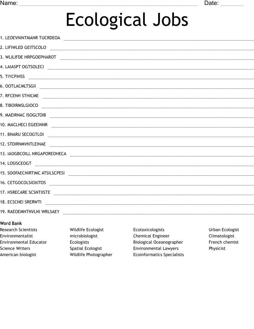 Ecological Jobs Word Scramble