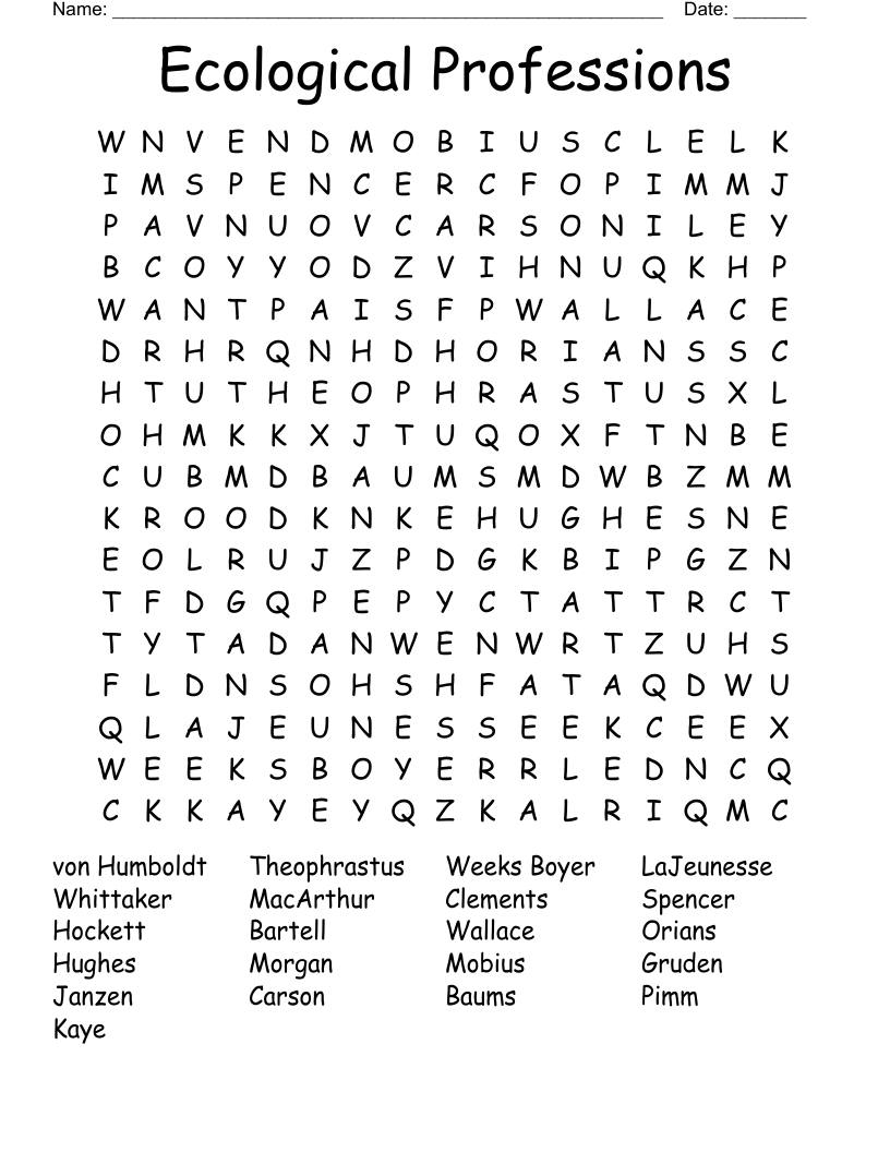 Ecological Professions Word Search