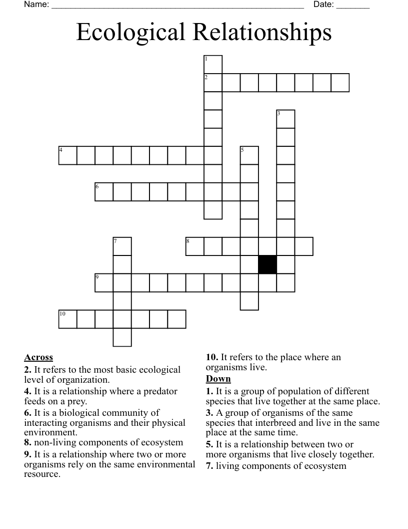 Ecological Relationships Crossword