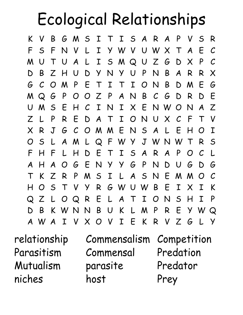 Ecological Relationships Word Search