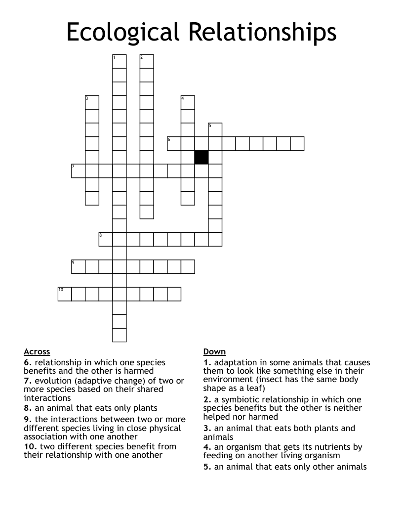 Ecological Relationships Crossword