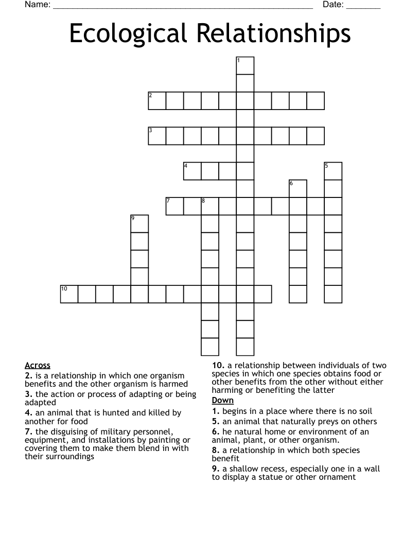 Ecological Relationships Crossword