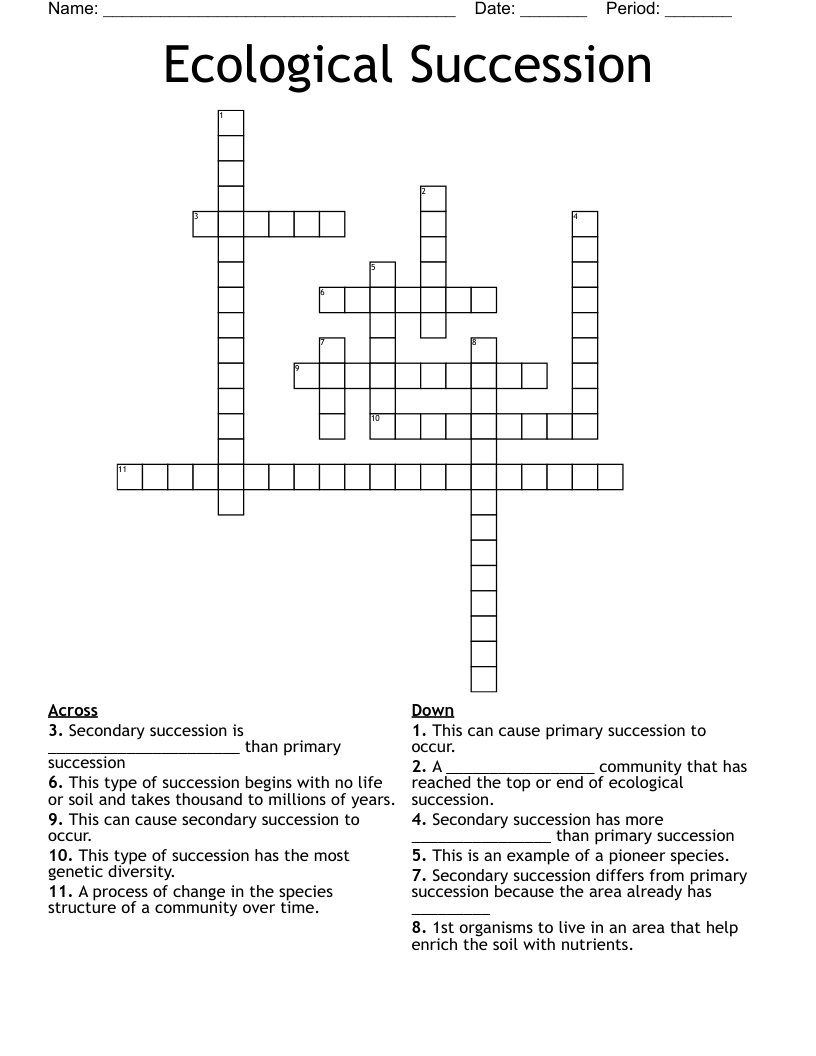 Ecological Succession Crossword