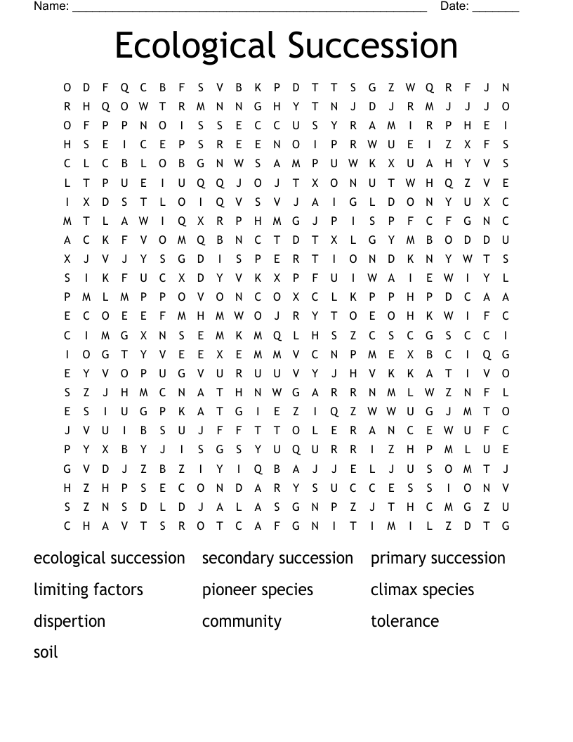 Ecological Succession Word Search