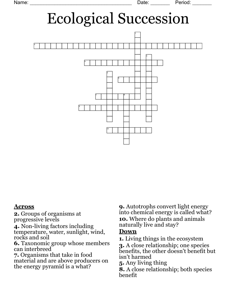 Ecological Succession Crossword