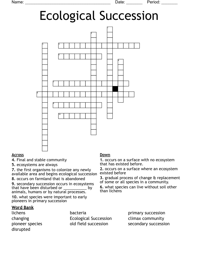 Ecological Succession  Crossword