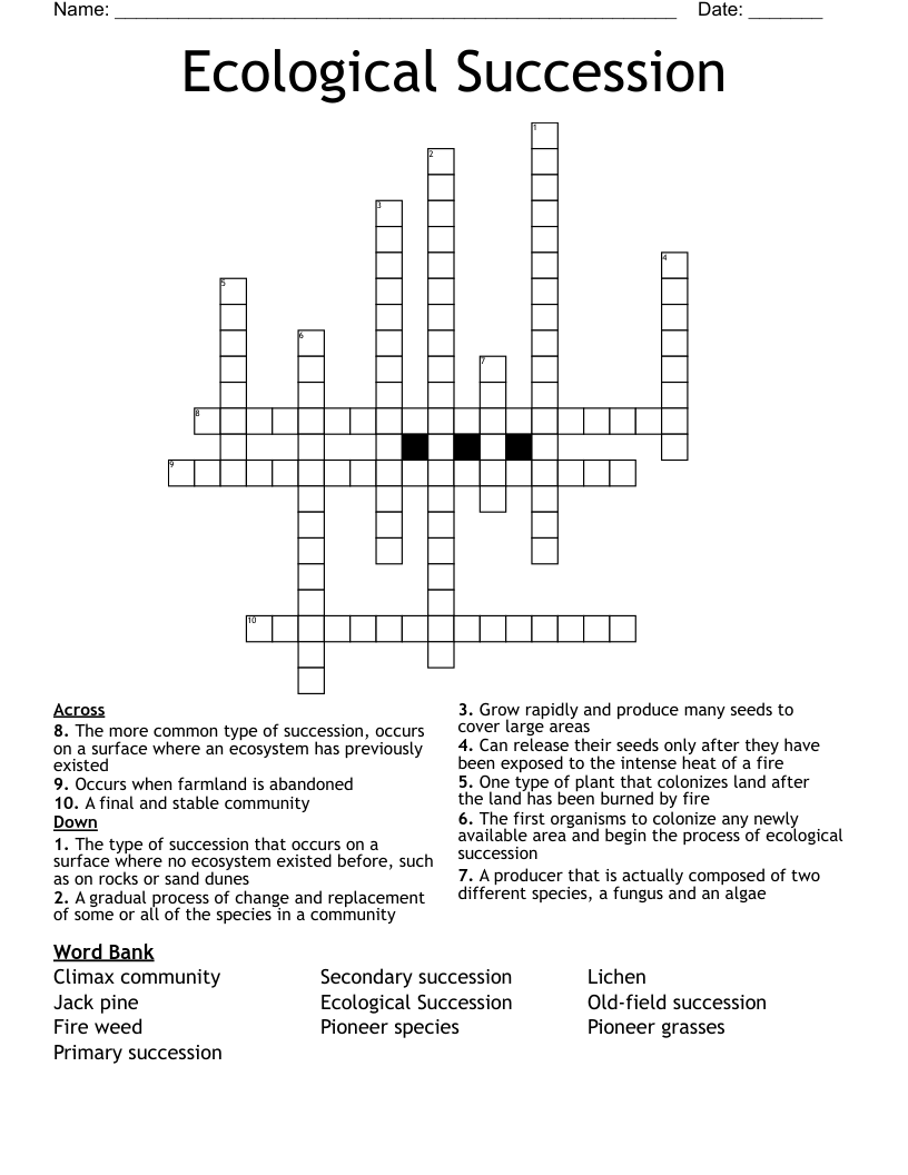 Ecological Succession  Crossword