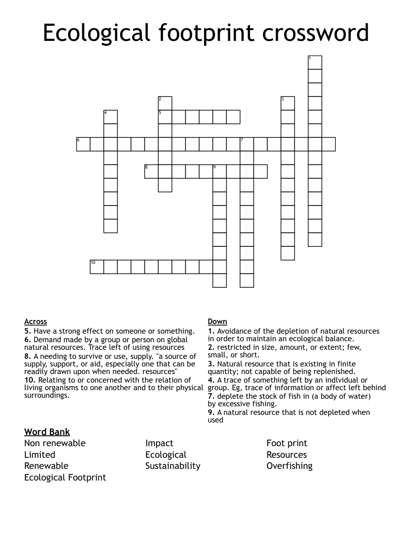 Ecological footprint crossword