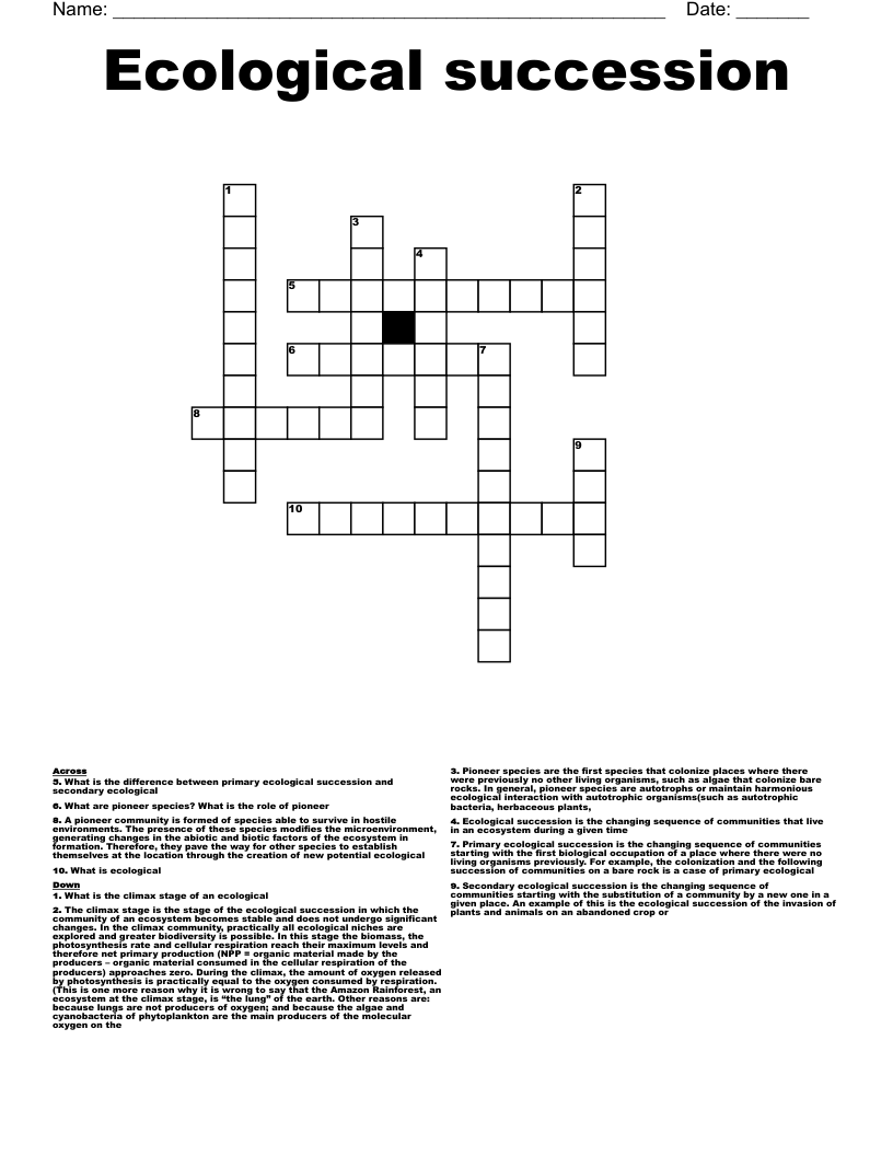 Ecological succession Crossword