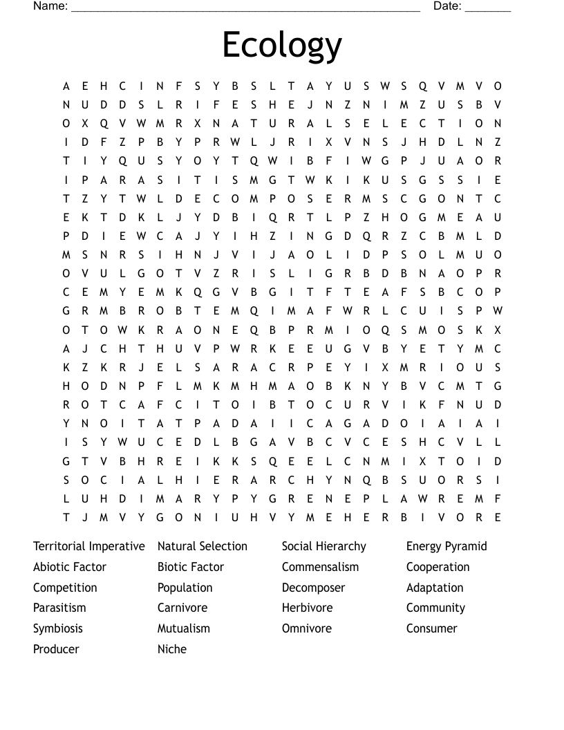 Ecology Word Search