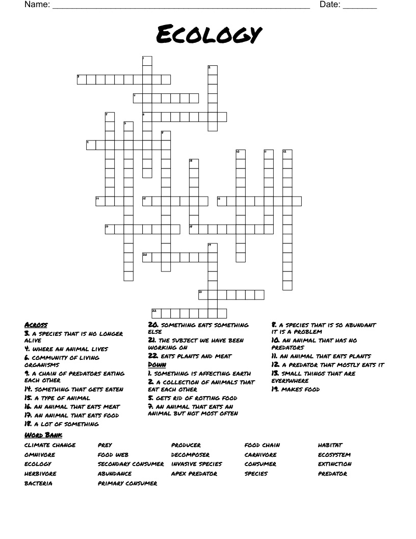 Ecology Crossword