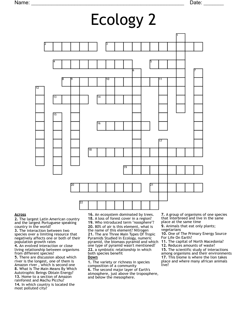Ecology 2 Crossword