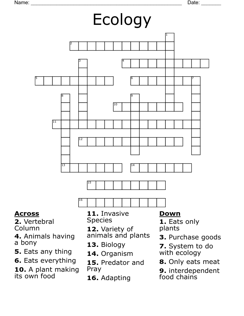 Ecology Crossword