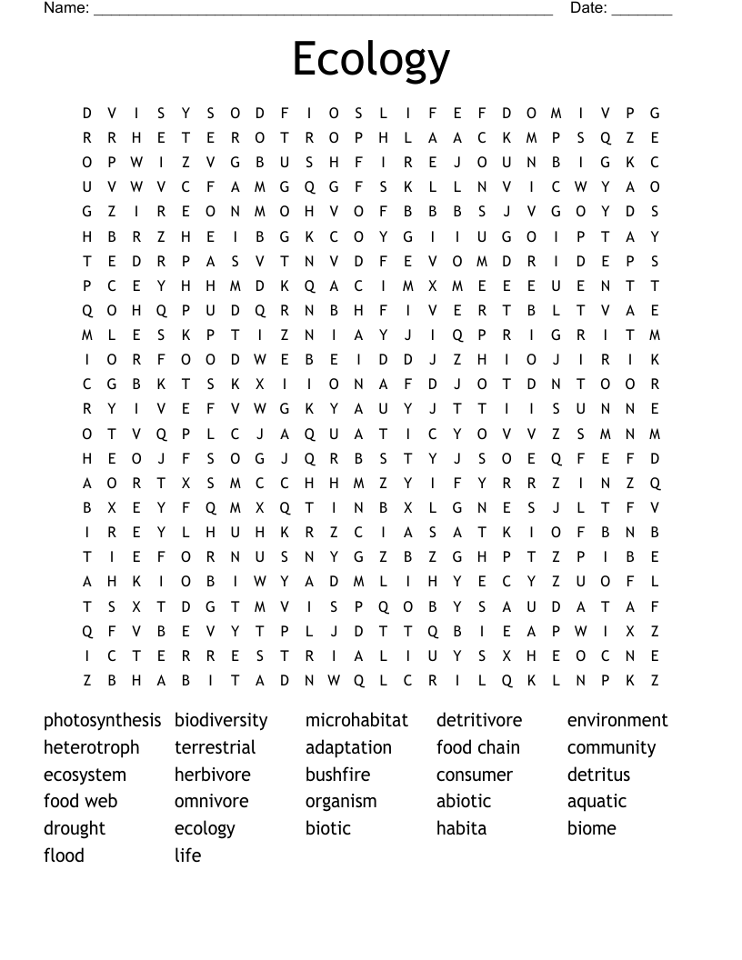 Ecology Word Search