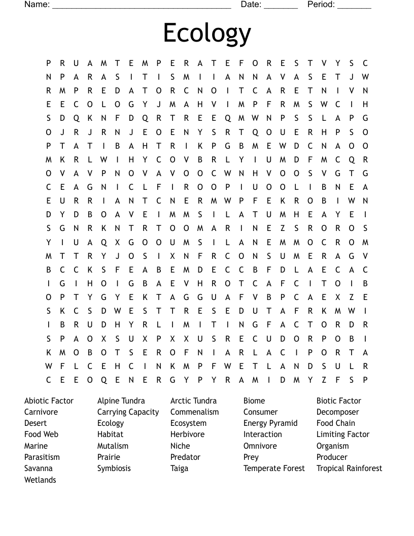 Ecology Word Search
