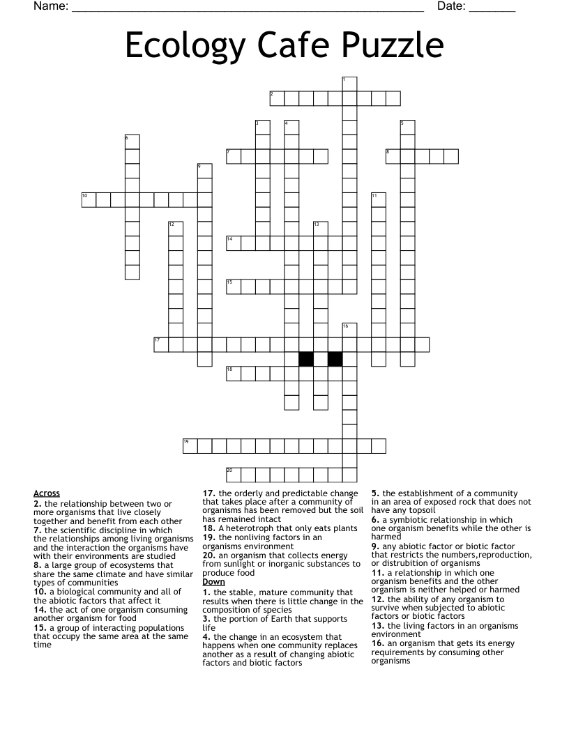 Ecology Cafe Puzzle Crossword