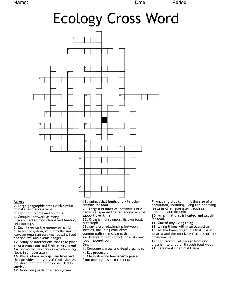 Ecology Cross Word