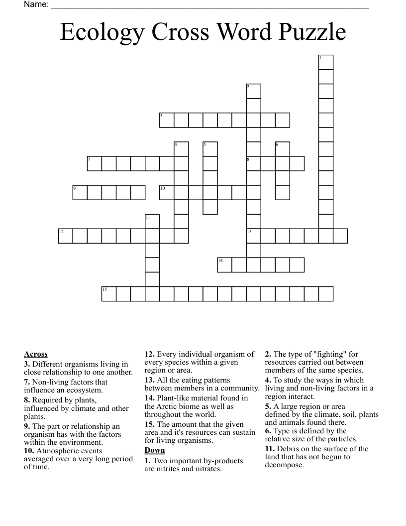 Ecology Cross Word Puzzle