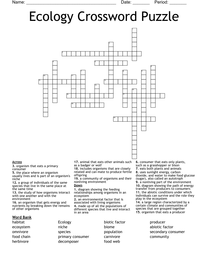 Ecology Crossword Puzzle