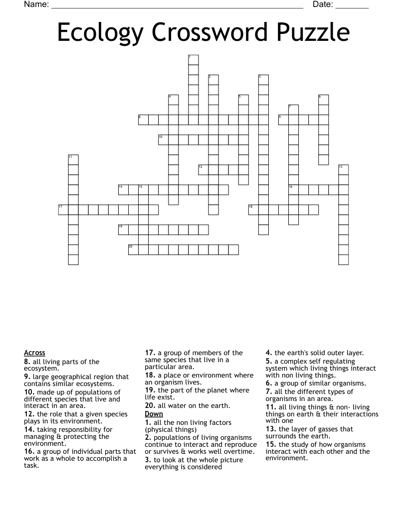 Ecology Crossword Puzzle