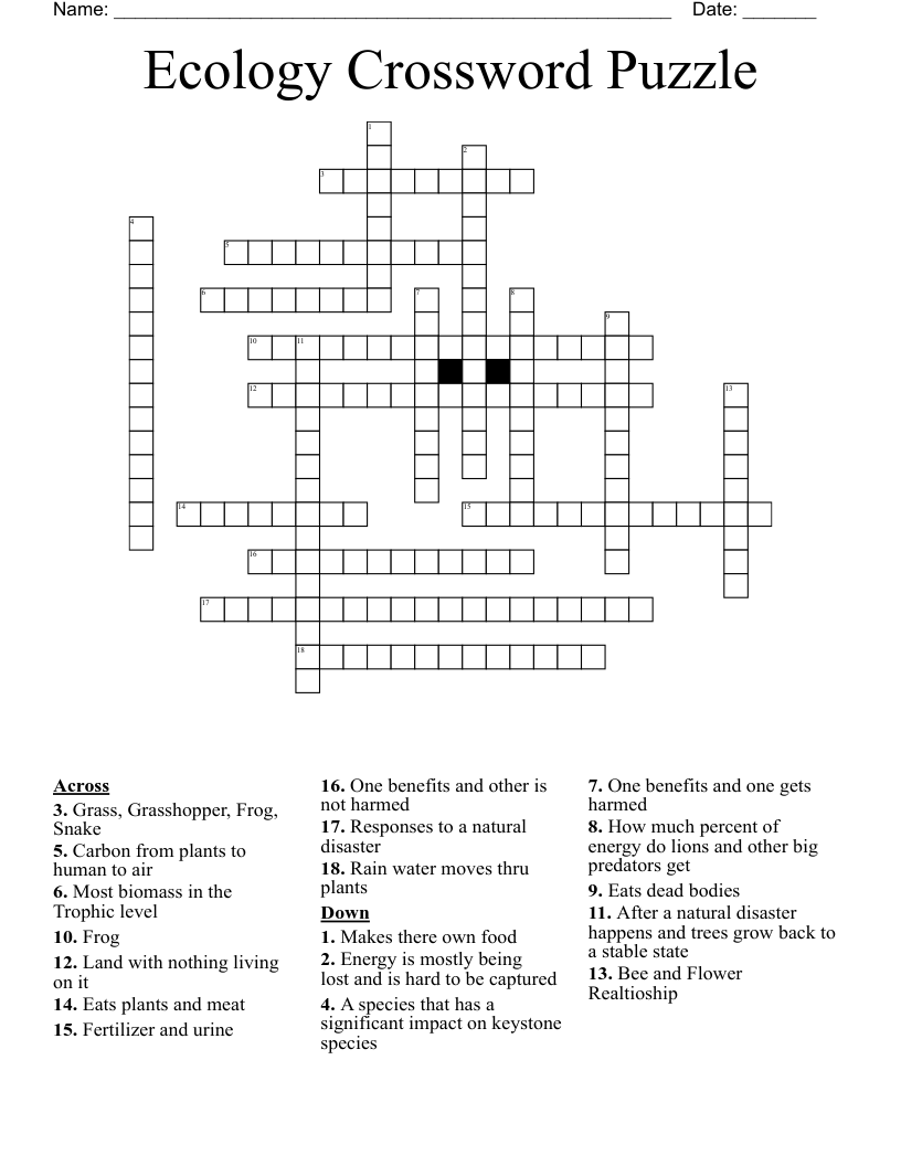 Ecology Crossword Puzzle