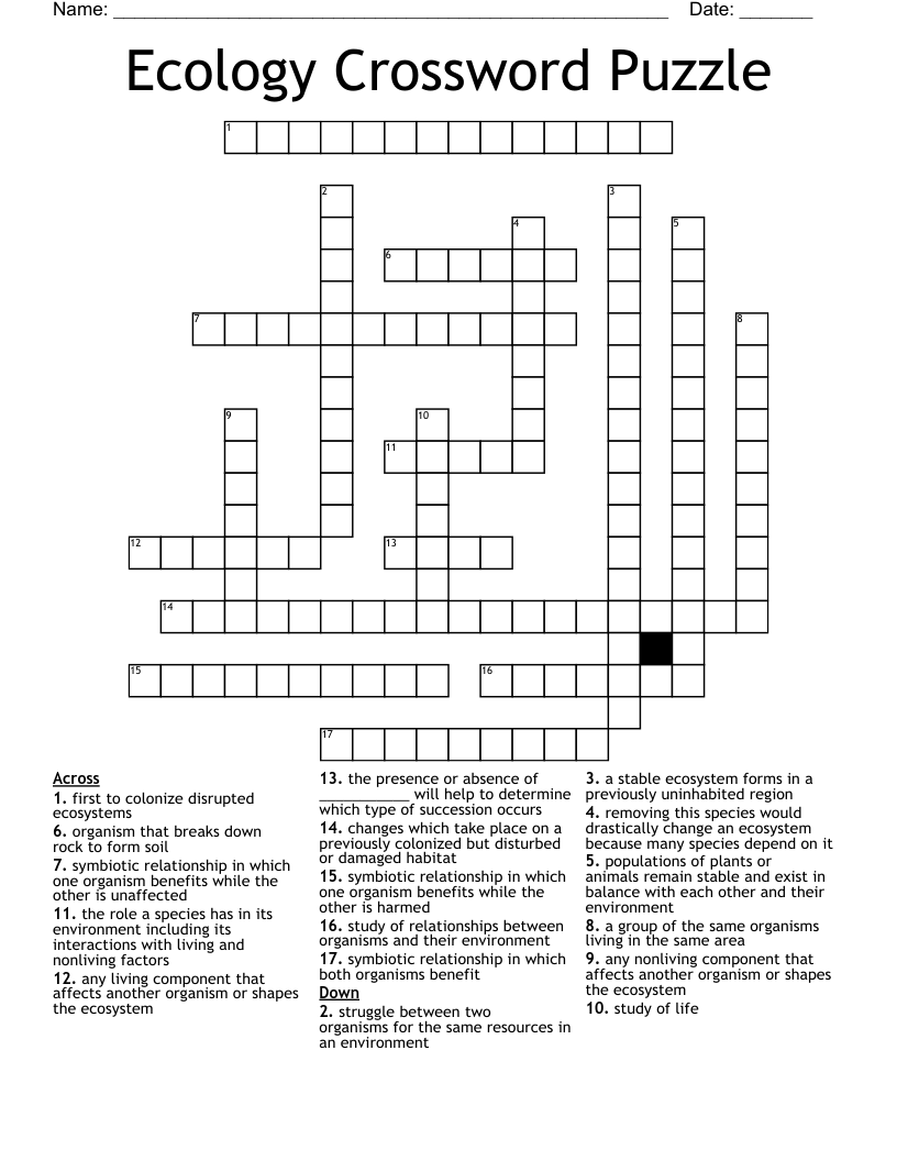 Ecology Crossword Puzzle
