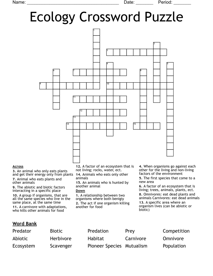 Ecology Crossword Puzzle