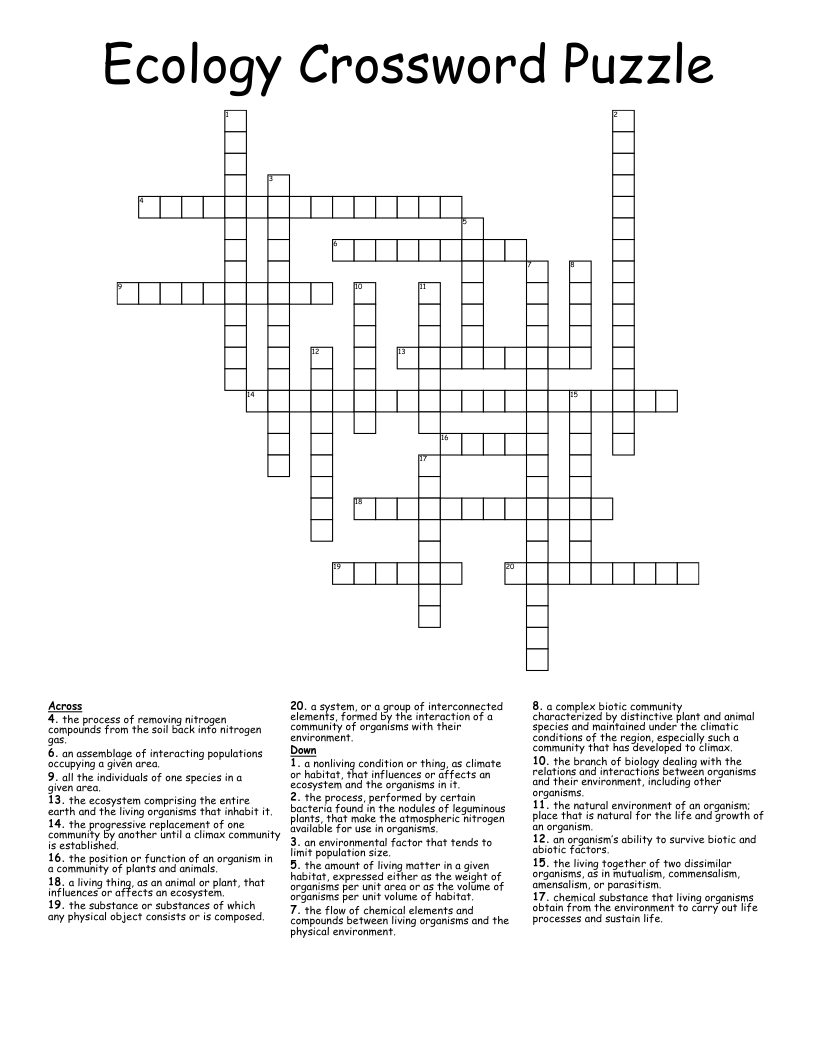 Ecology Crossword Puzzle