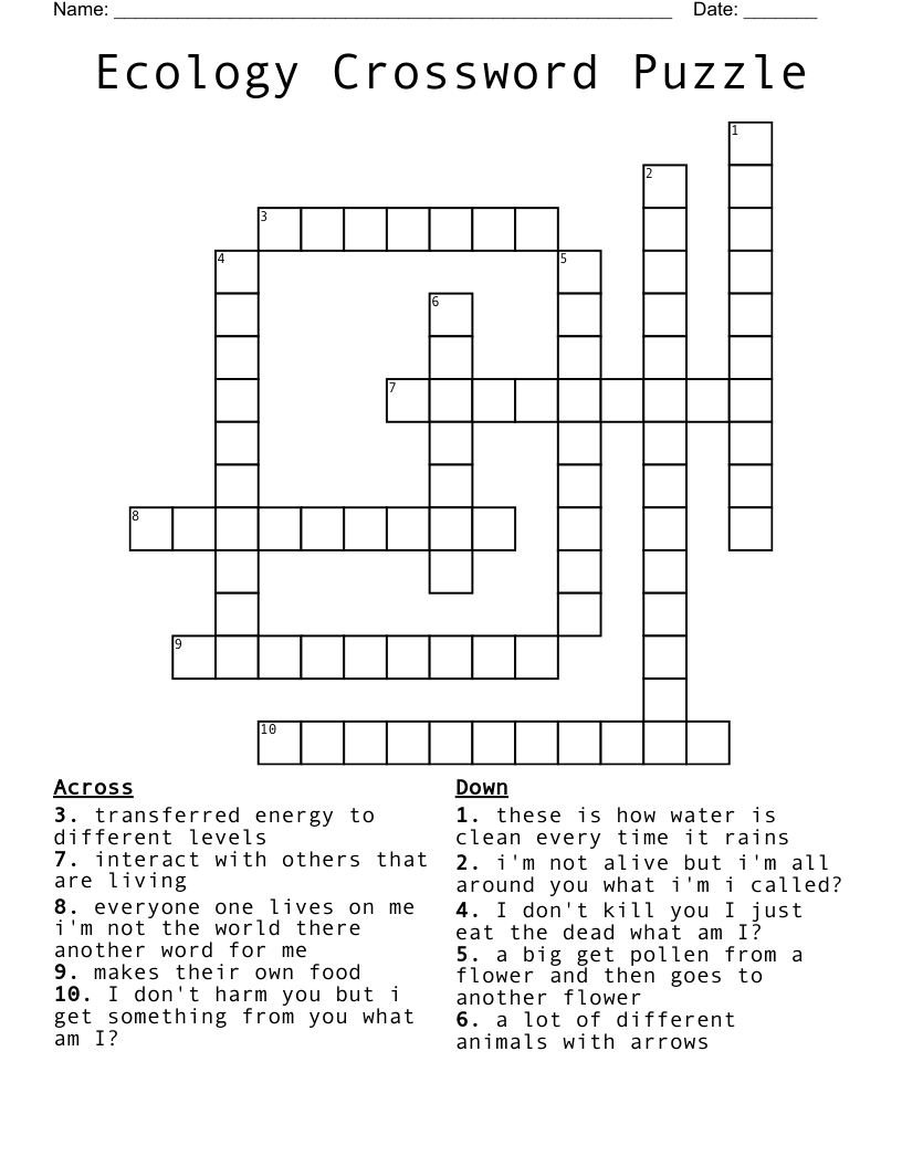 Ecology Crossword Puzzle
