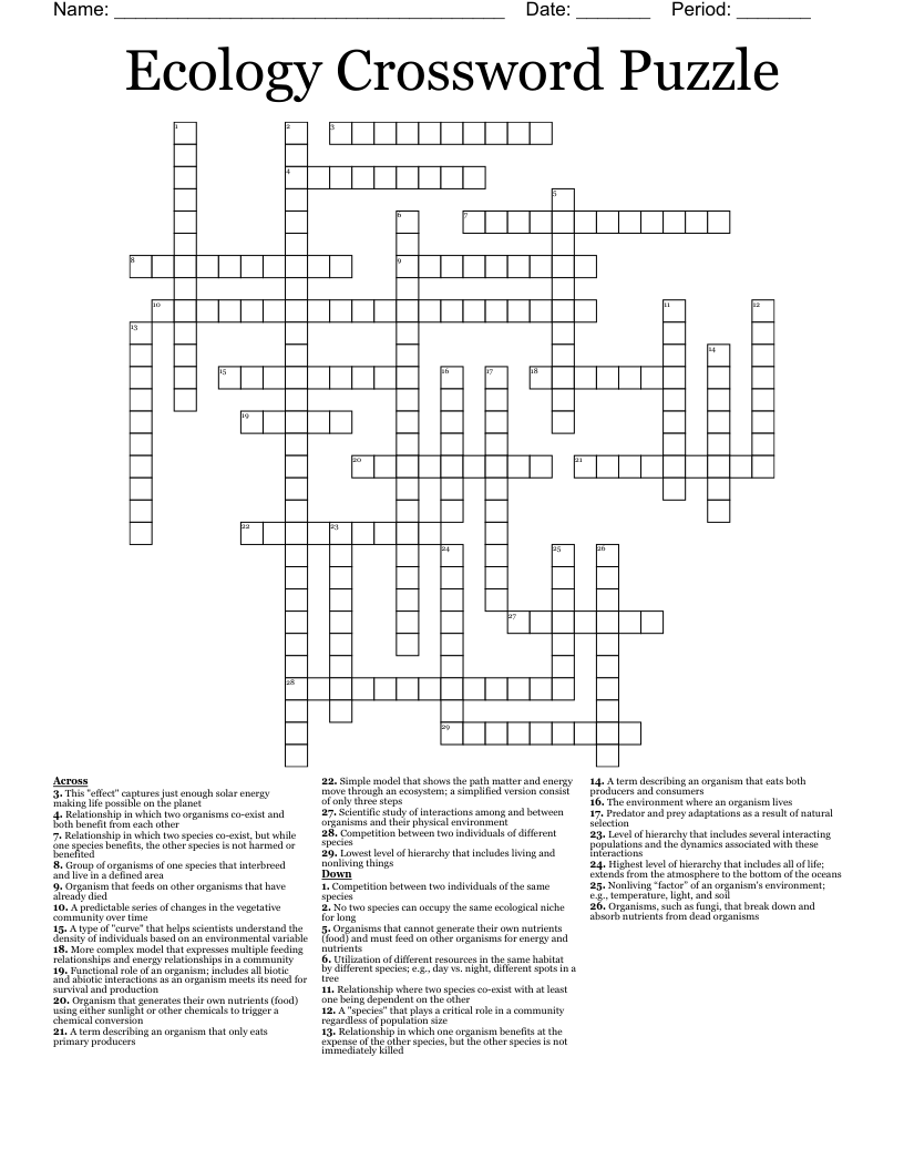 Ecology Crossword Puzzle