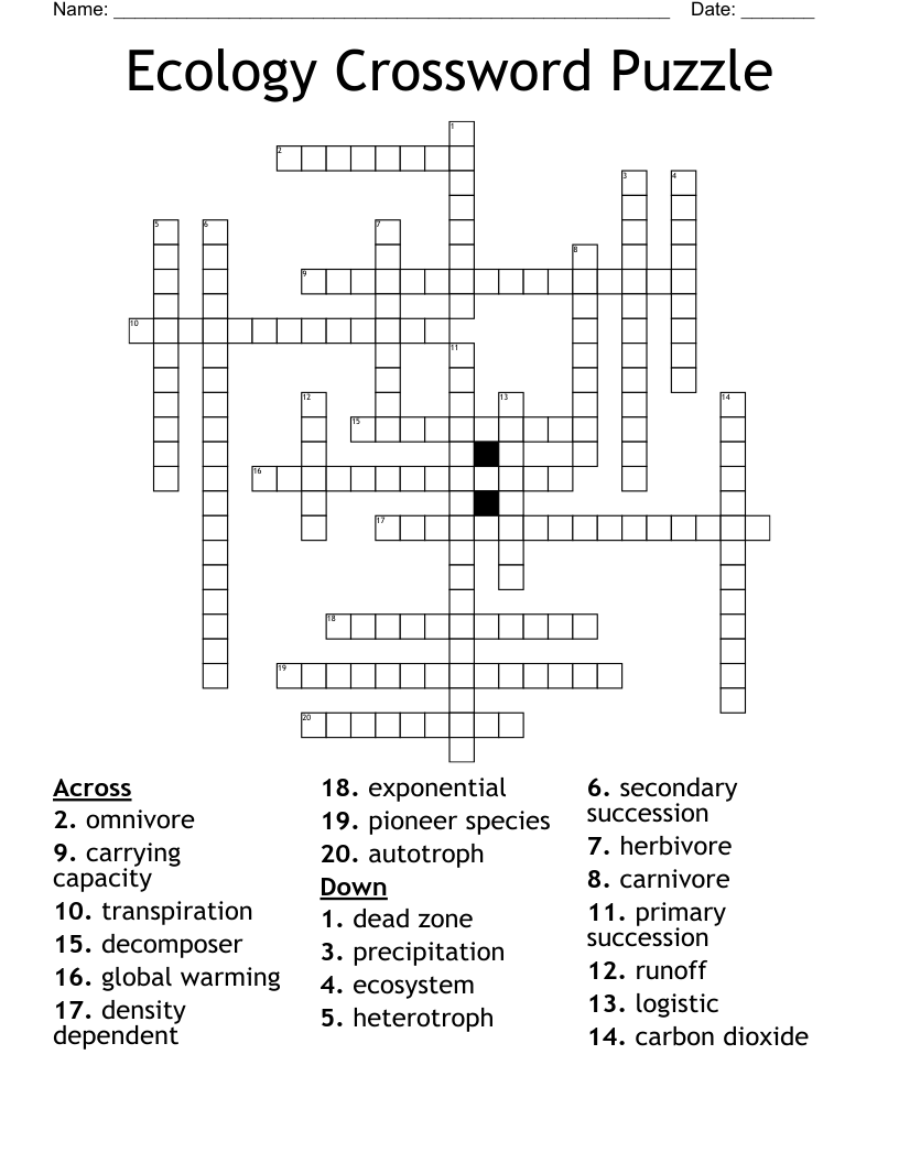 Ecology Crossword Puzzle