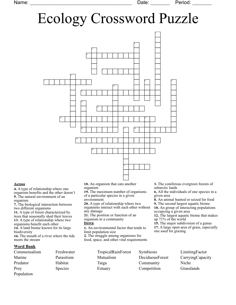 Ecology Crossword Puzzle