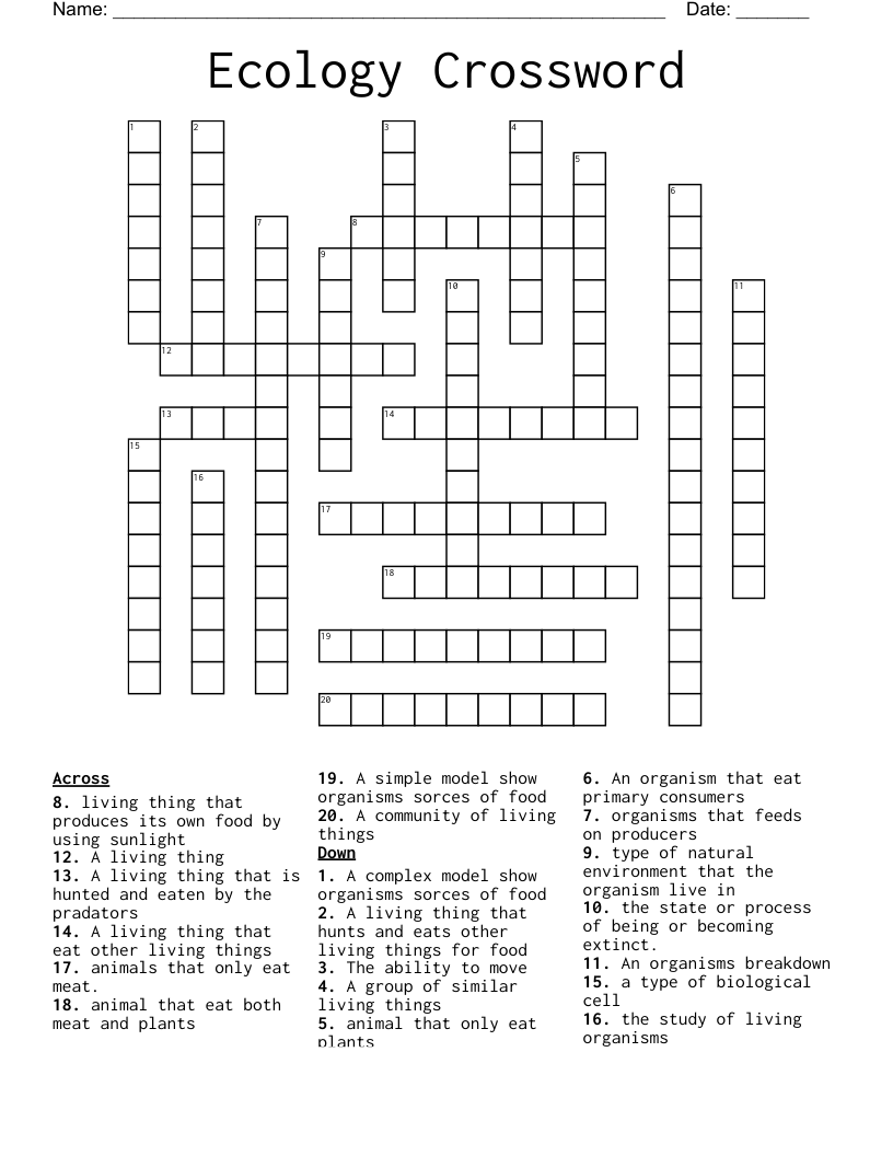 Ecology Crossword 