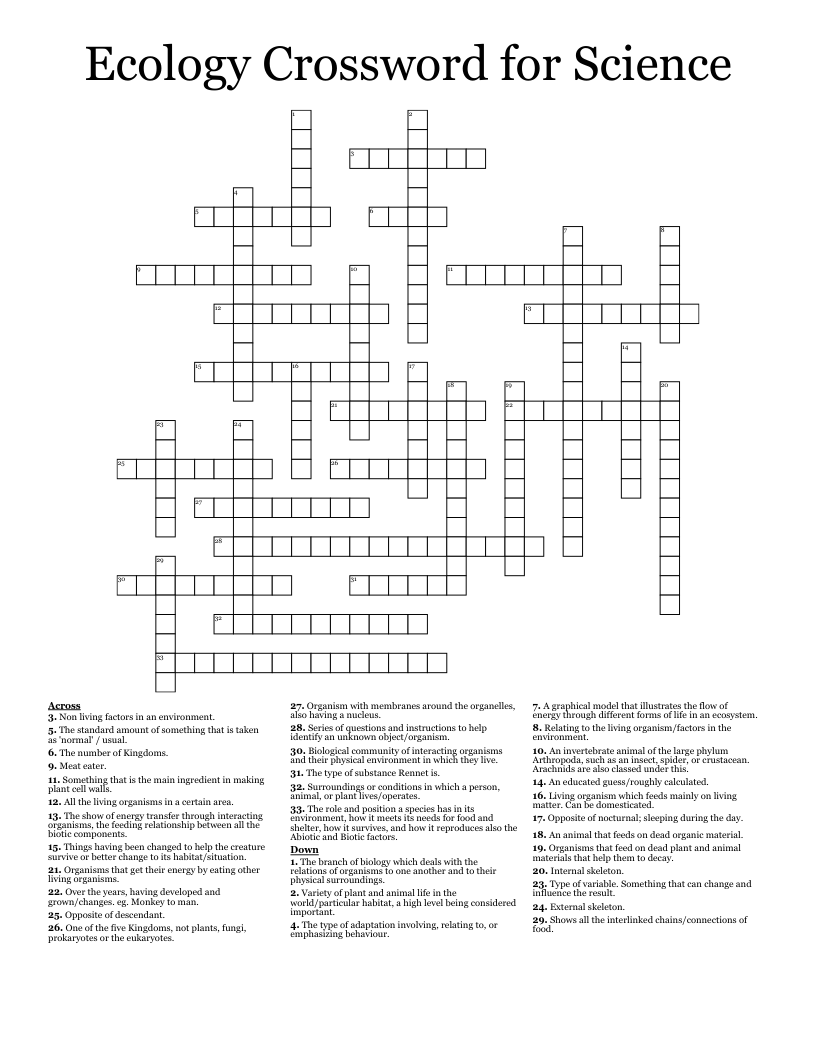 Ecology Crossword for Science