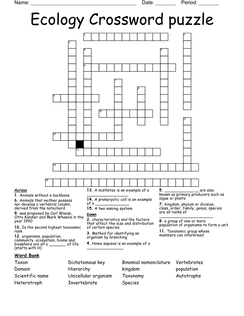 Ecology Crossword puzzle