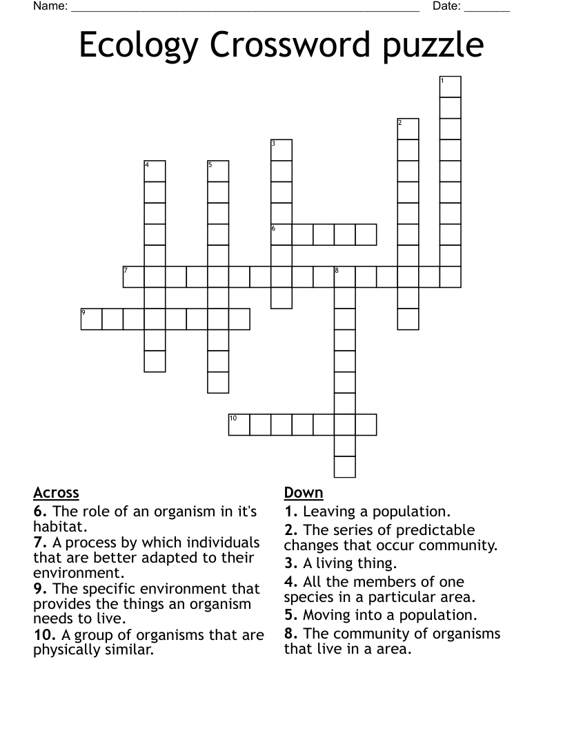 Ecology Crossword puzzle