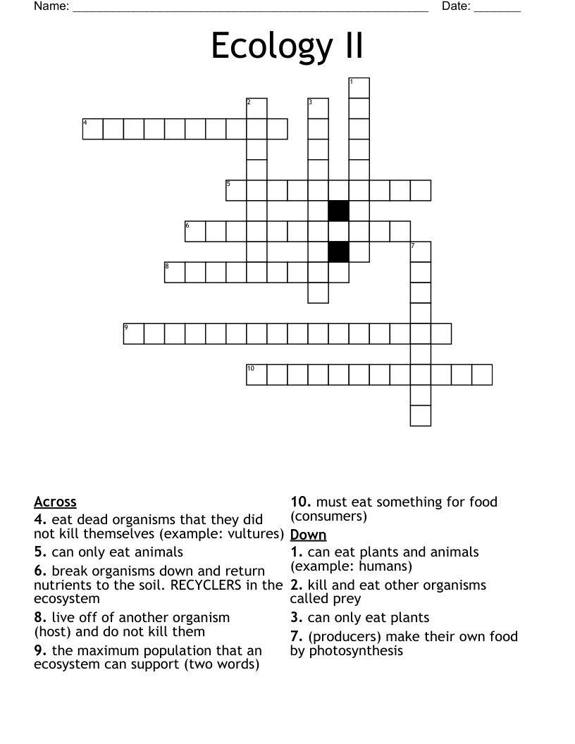 Ecology II Crossword