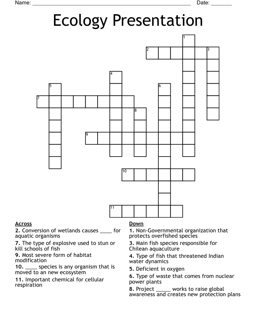 Ecology Presentation  Crossword