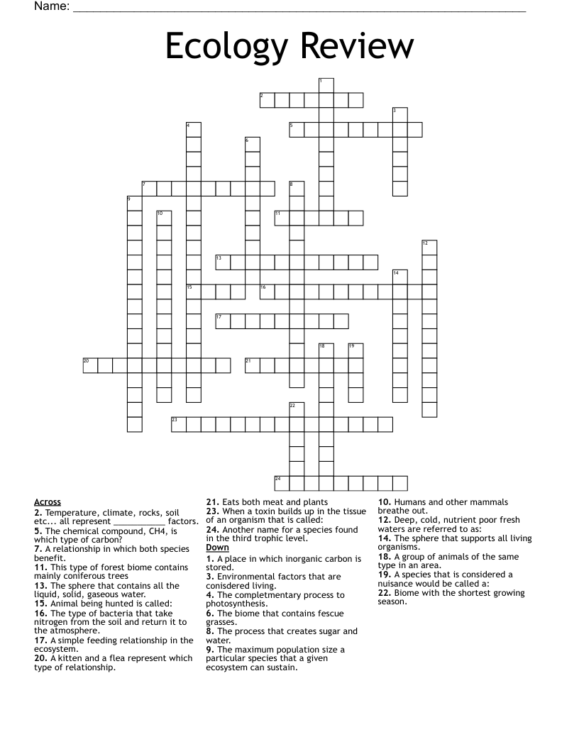 Ecology Review Crossword