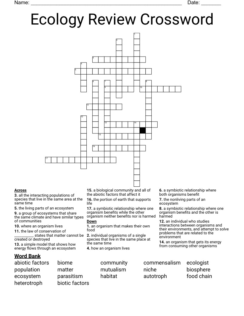 Ecology Review Crossword