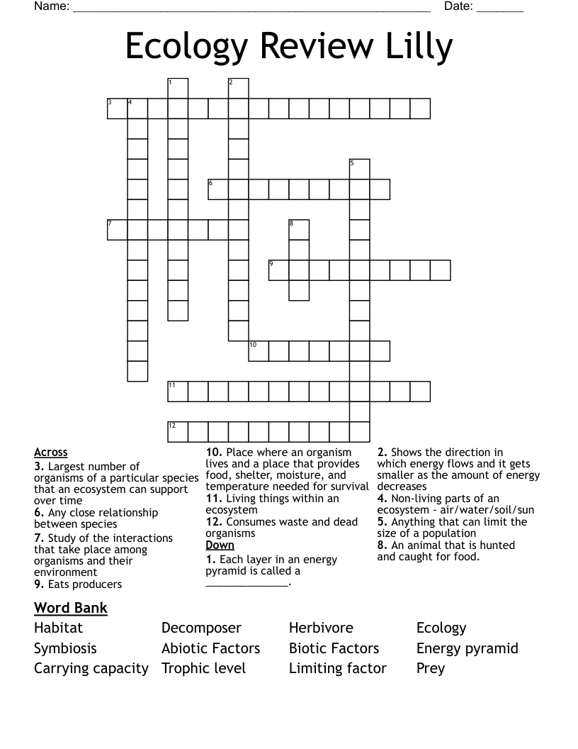 Ecology Review Lilly Crossword